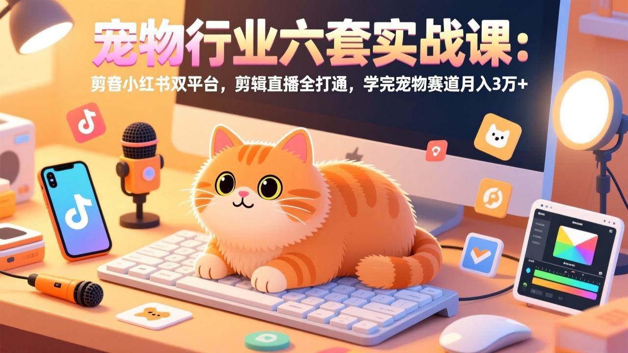 (2.19)宠物行业六套实战课：抖音小红书双平台，剪辑直播全打通，学完宠物赛道月入3万+